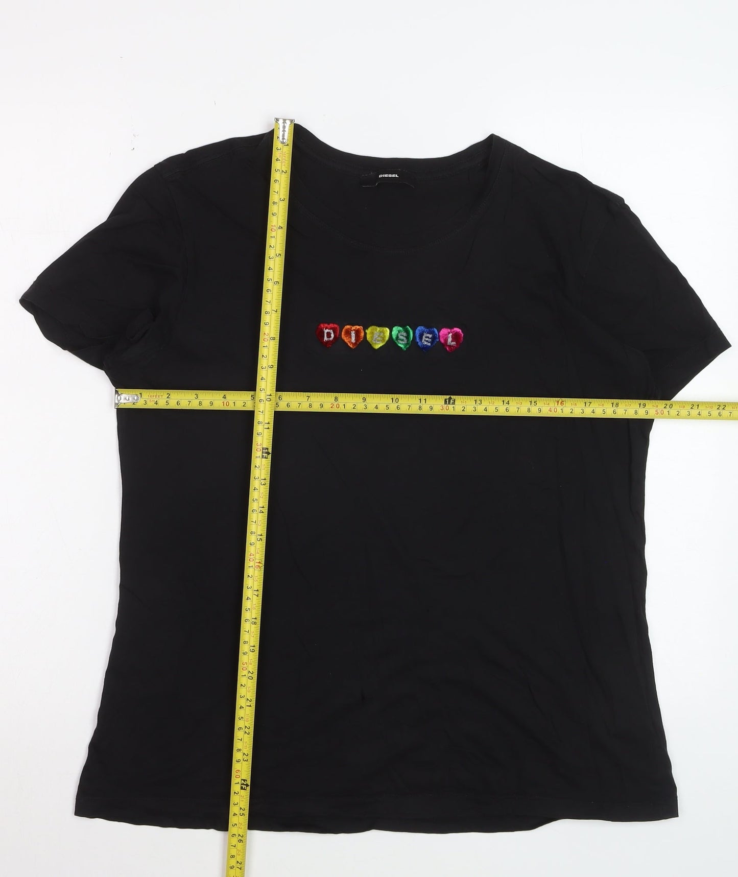 Diesel Women's Black XL Cotton Embroidered Logo T-Shirt