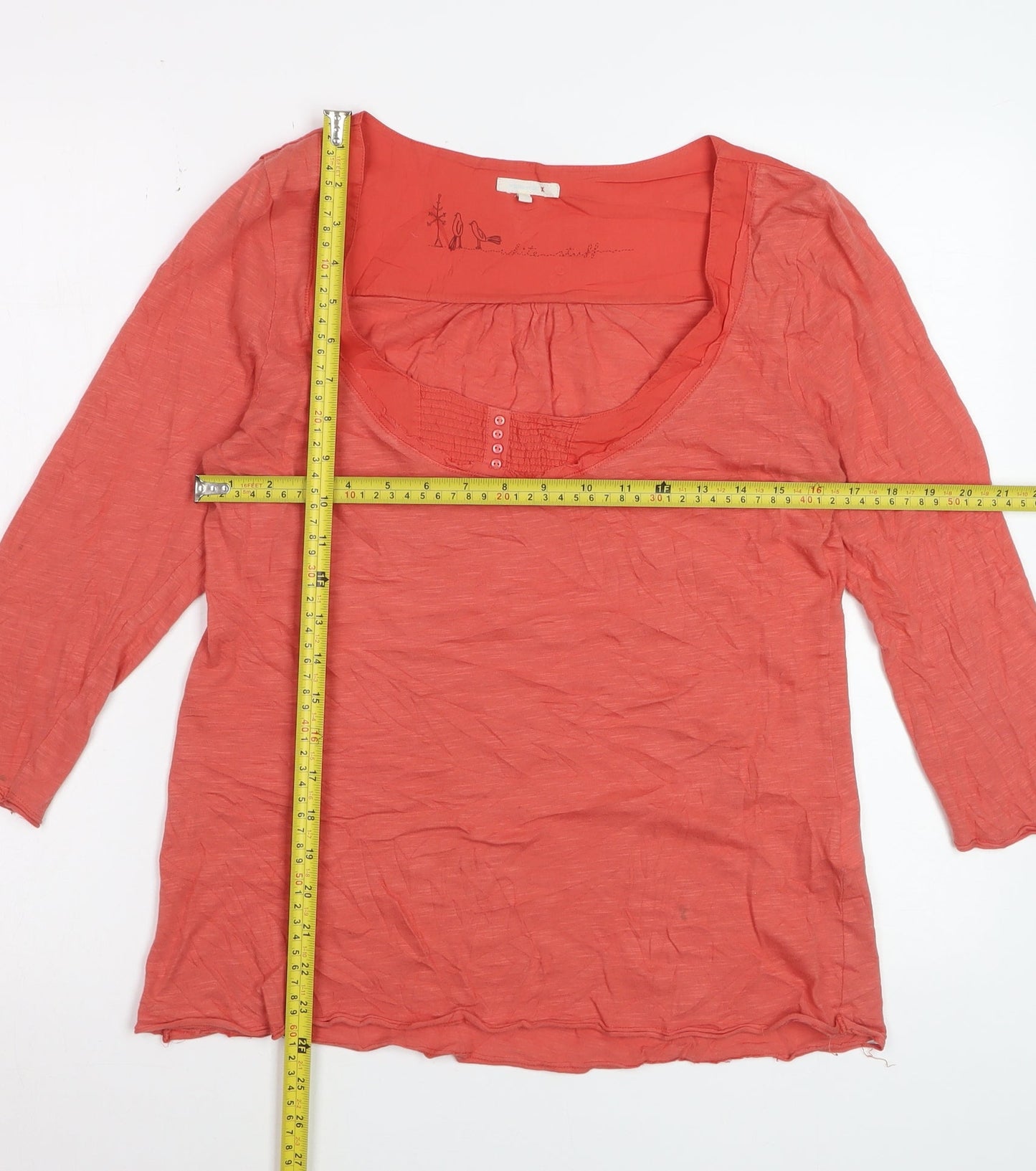 White Stuff Women's Orange Cotton Tunic Blouse XS 3/4 Sleeve