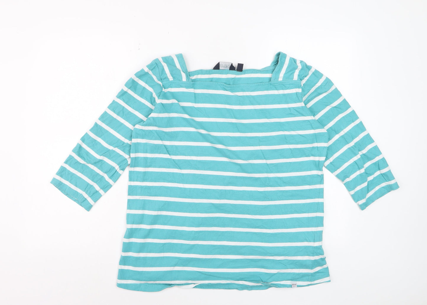 Regatta Womens Blue Striped 3/4 Sleeve Boat Neck Cotton Top Size 20