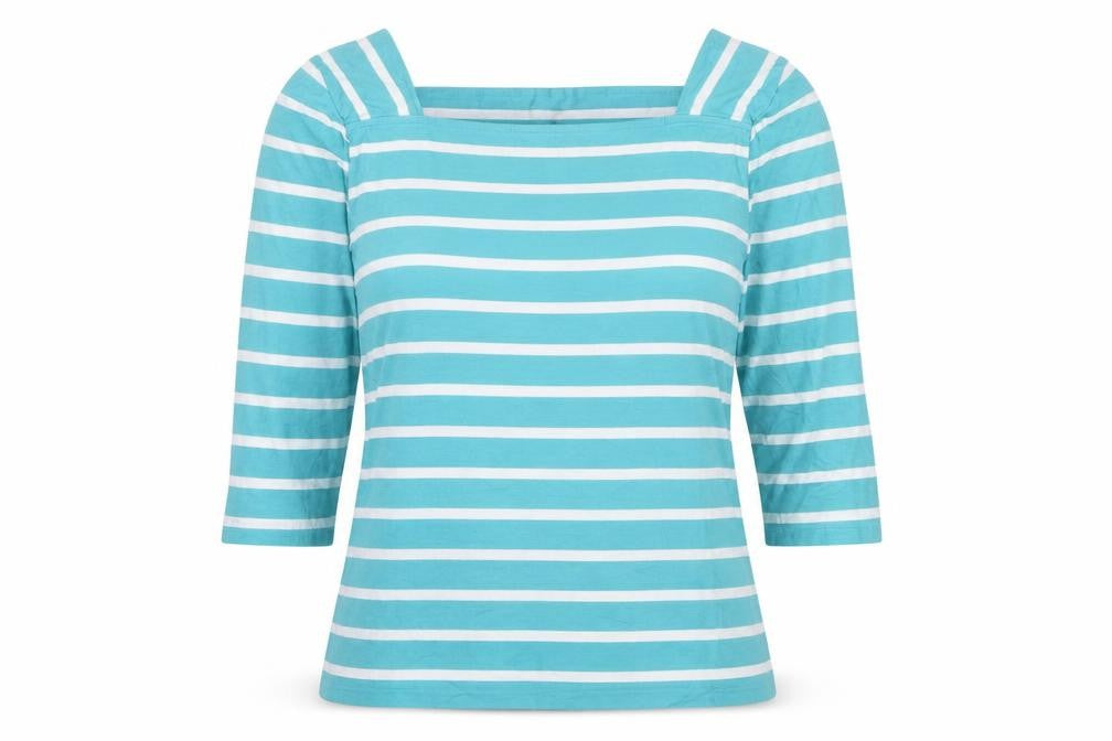 Regatta Womens Blue Striped 3/4 Sleeve Boat Neck Cotton Top Size 20