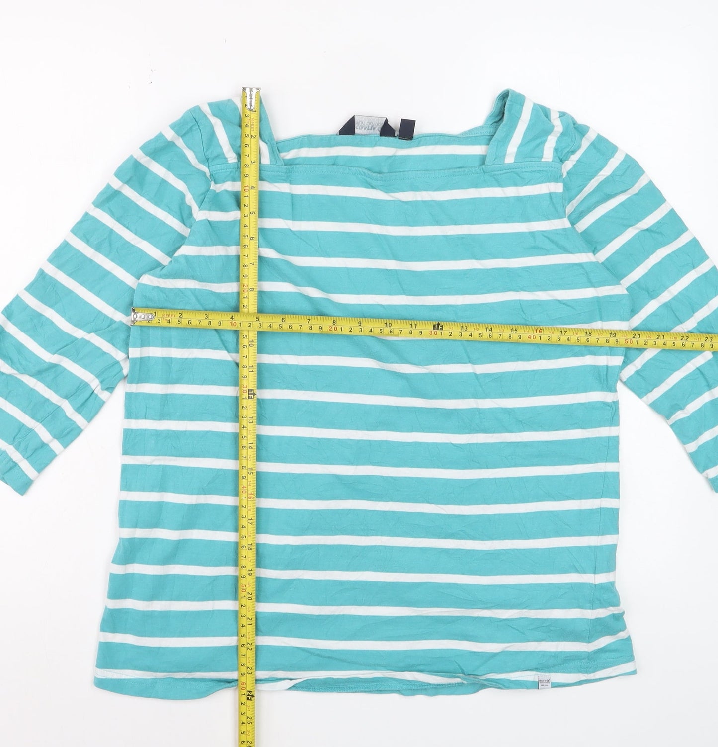 Regatta Womens Blue Striped 3/4 Sleeve Boat Neck Cotton Top Size 20