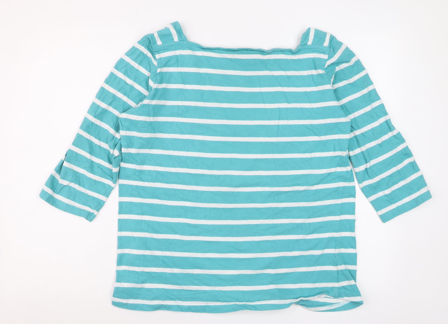Regatta Womens Blue Striped 3/4 Sleeve Boat Neck Cotton Top Size 20