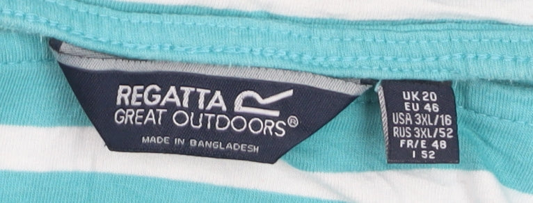 Regatta Womens Blue Striped 3/4 Sleeve Boat Neck Cotton Top Size 20