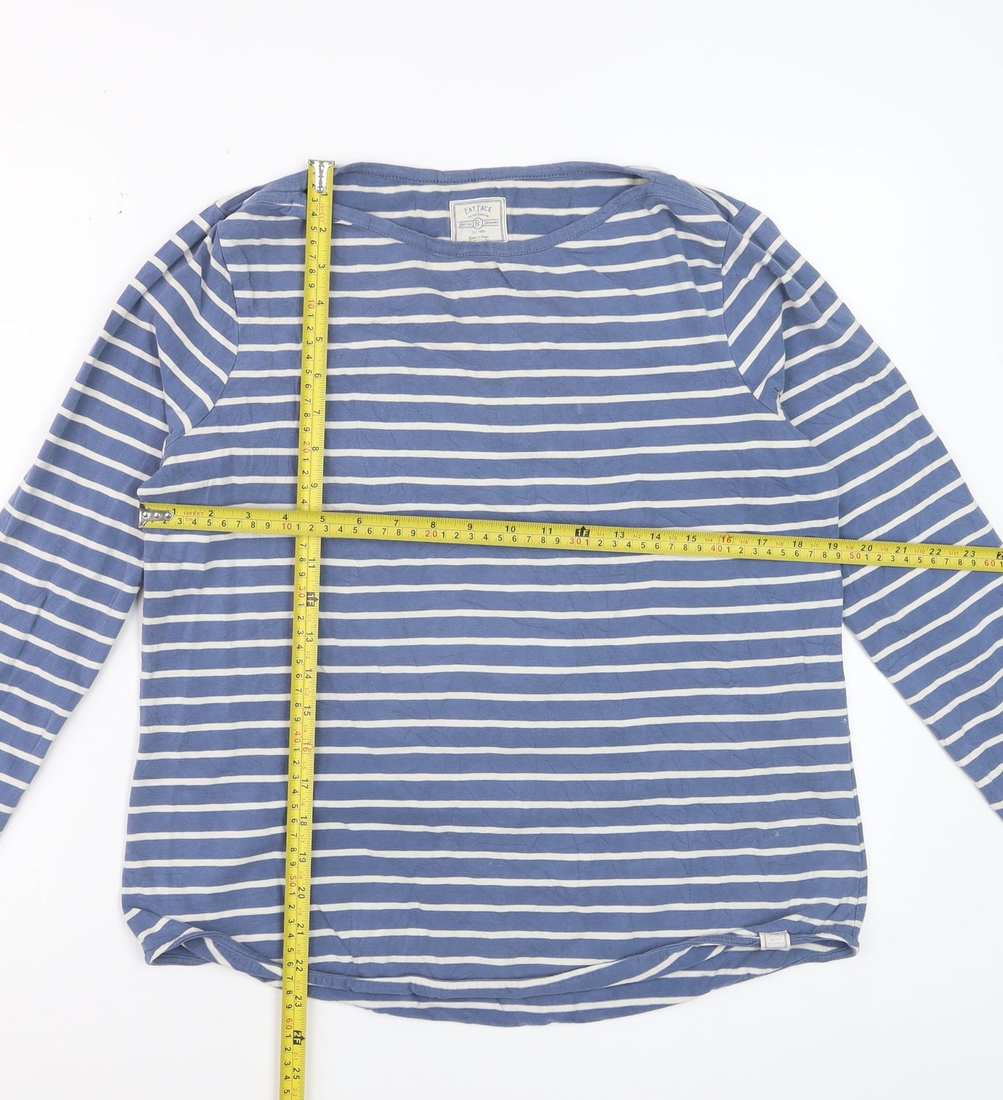 Fat Face Women's Blue Striped Long Sleeve Cotton T-Shirt UK 12