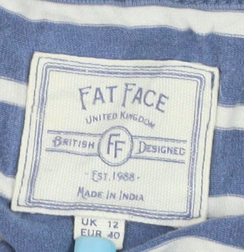 Fat Face Women's Blue Striped Long Sleeve Cotton T-Shirt UK 12
