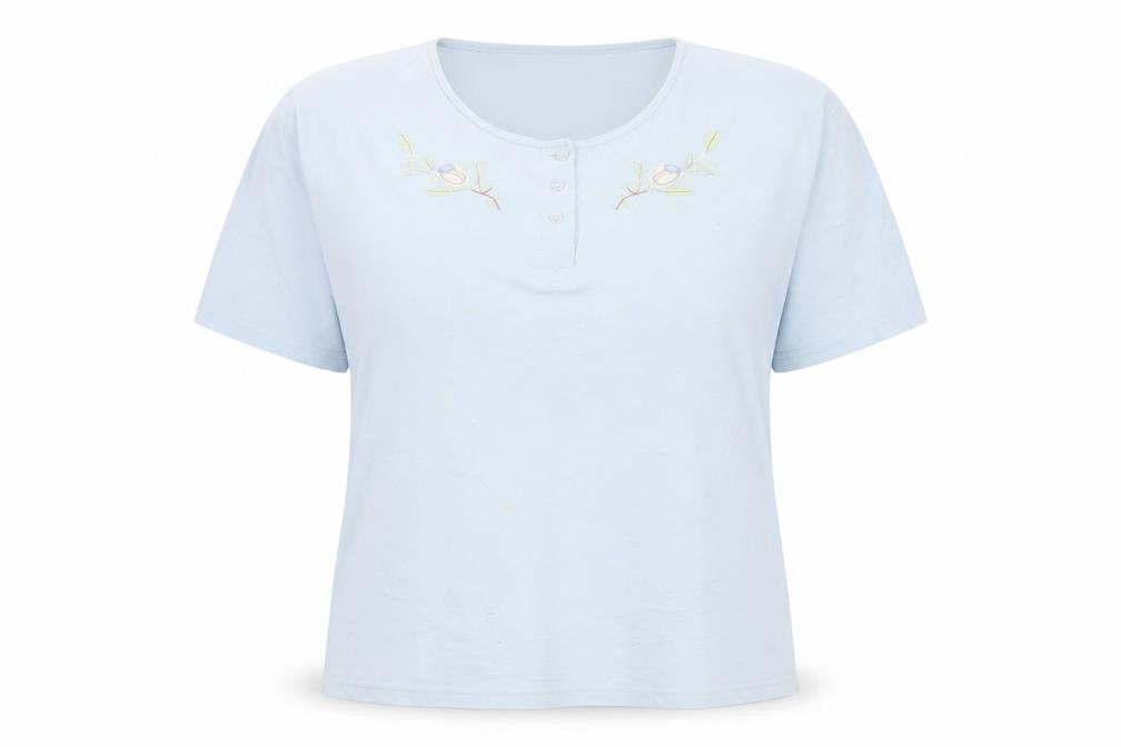 Honor Millburn Women Blue XL Henley Embroidered Cotton T-Shirt