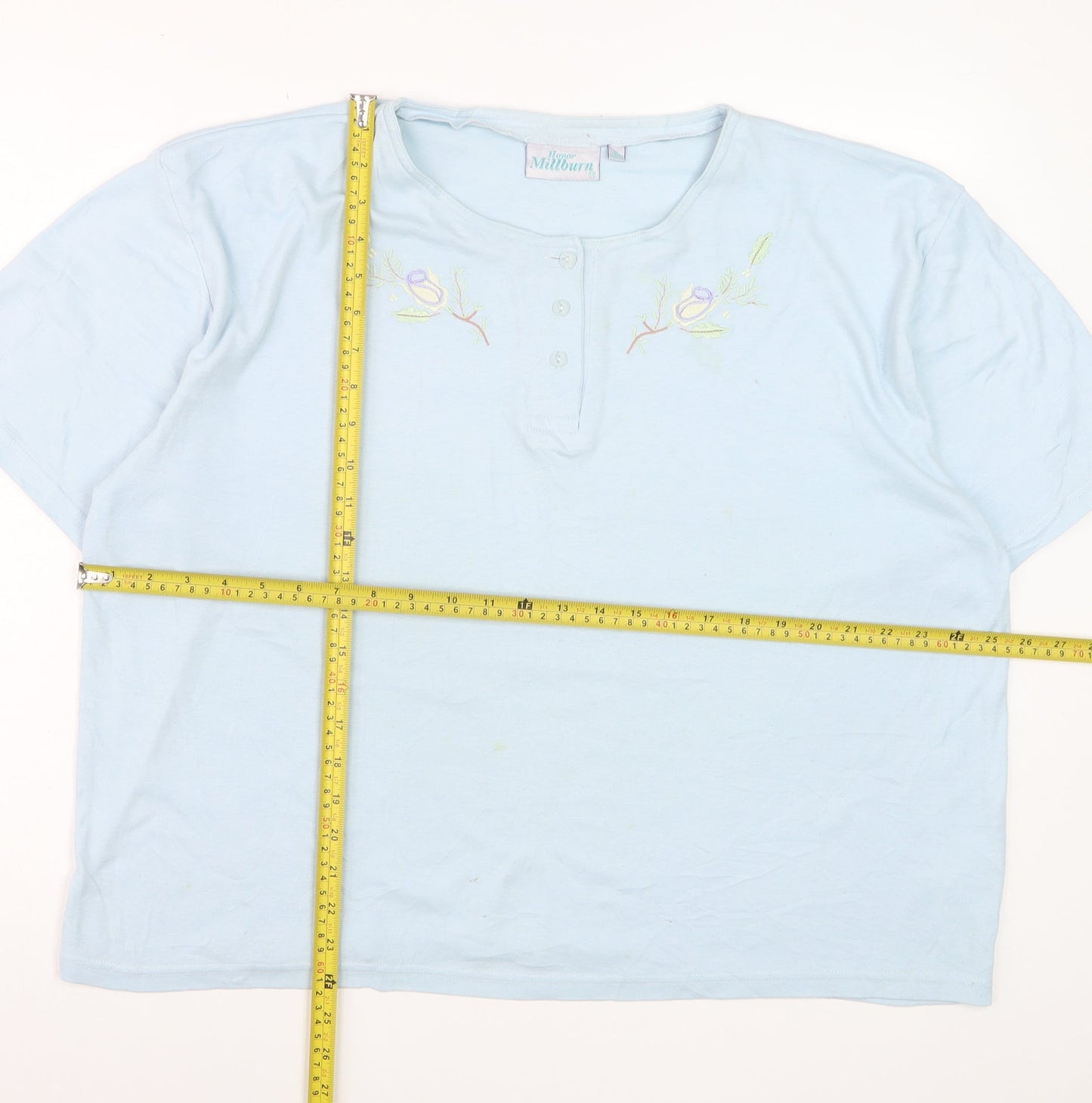 Honor Millburn Women Blue XL Henley Embroidered Cotton T-Shirt