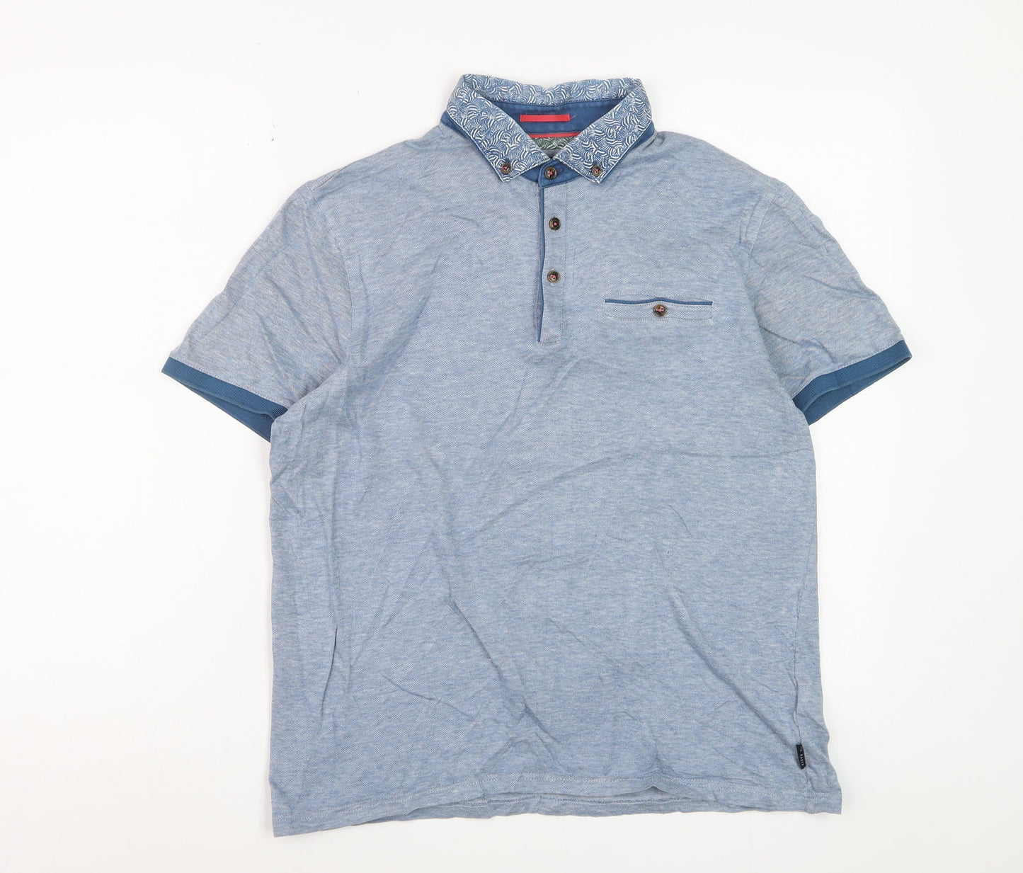 Ted Baker Men's Blue Cotton Polo Shirt Size L Button Collar
