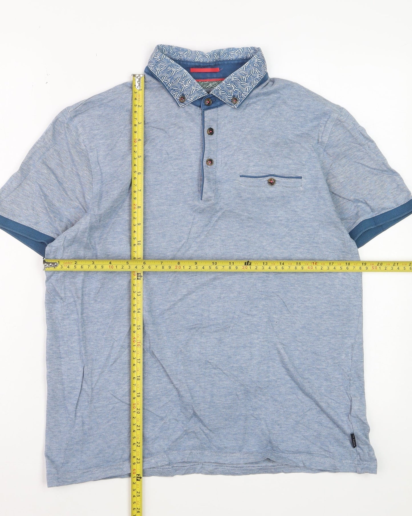 Ted Baker Men's Blue Cotton Polo Shirt Size L Button Collar