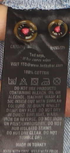 Ted Baker Men's Blue Cotton Polo Shirt Size L Button Collar