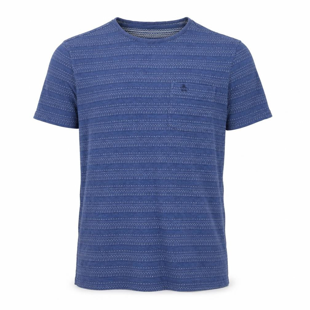 Original Penguin by Munsingwear Men's Blue Cotton Patterned T-Shirt L