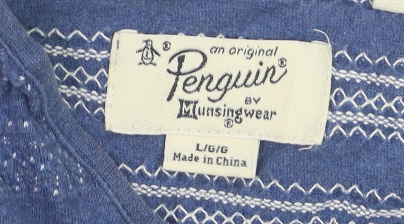 Original Penguin by Munsingwear Men's Blue Cotton Patterned T-Shirt L