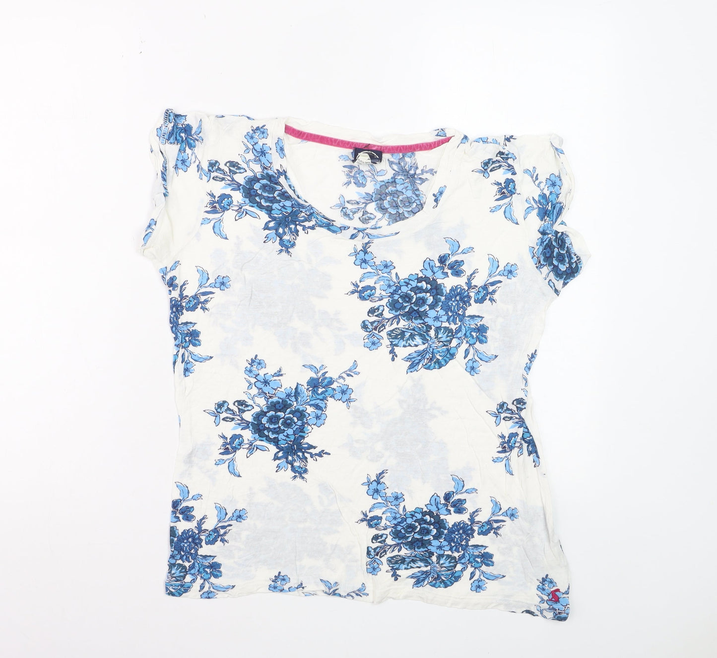 Joules Women’s White Blue Floral Viscose T-Shirt Size 10