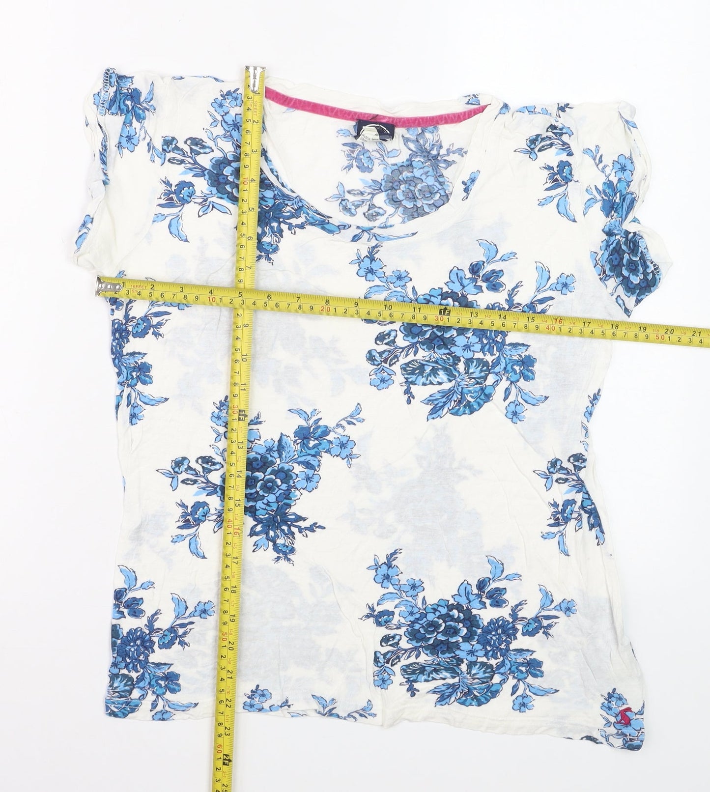 Joules Women’s White Blue Floral Viscose T-Shirt Size 10