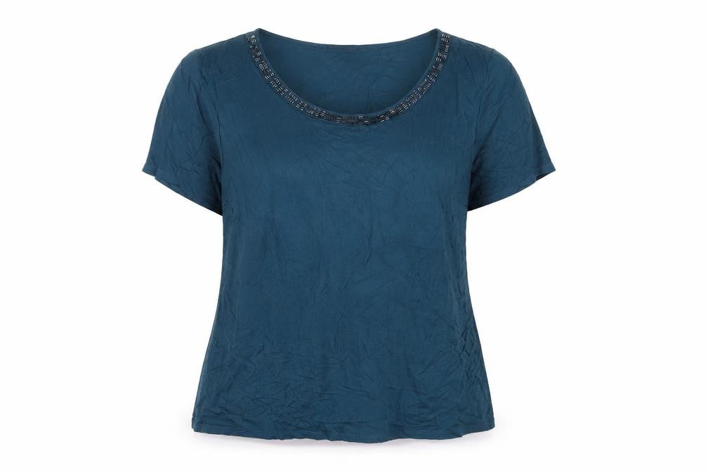 Marks & Spencer Women’s Blue Beaded Scoop Neck Viscose T-Shirt UK 20