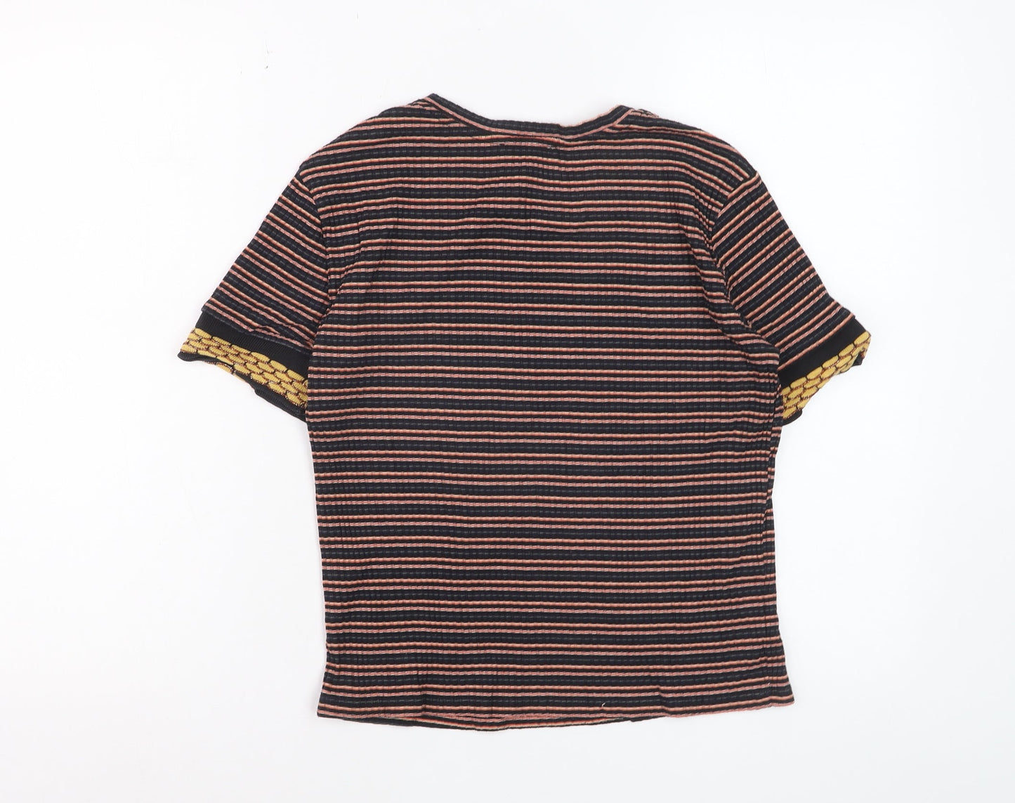 Zara Women Multicoloured Striped Short Sleeve Cotton T-Shirt Size S