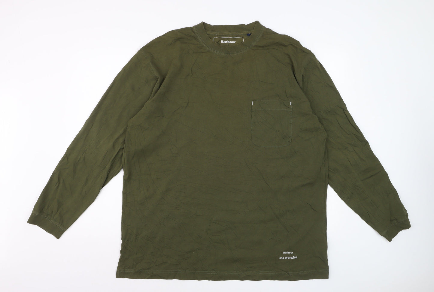 Barbour and Wander Khaki Green Long Sleeve Men's Cotton T-Shirt L