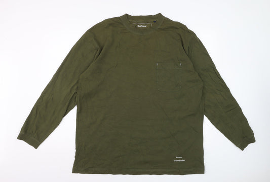 Barbour and Wander Khaki Green Long Sleeve Men's Cotton T-Shirt L