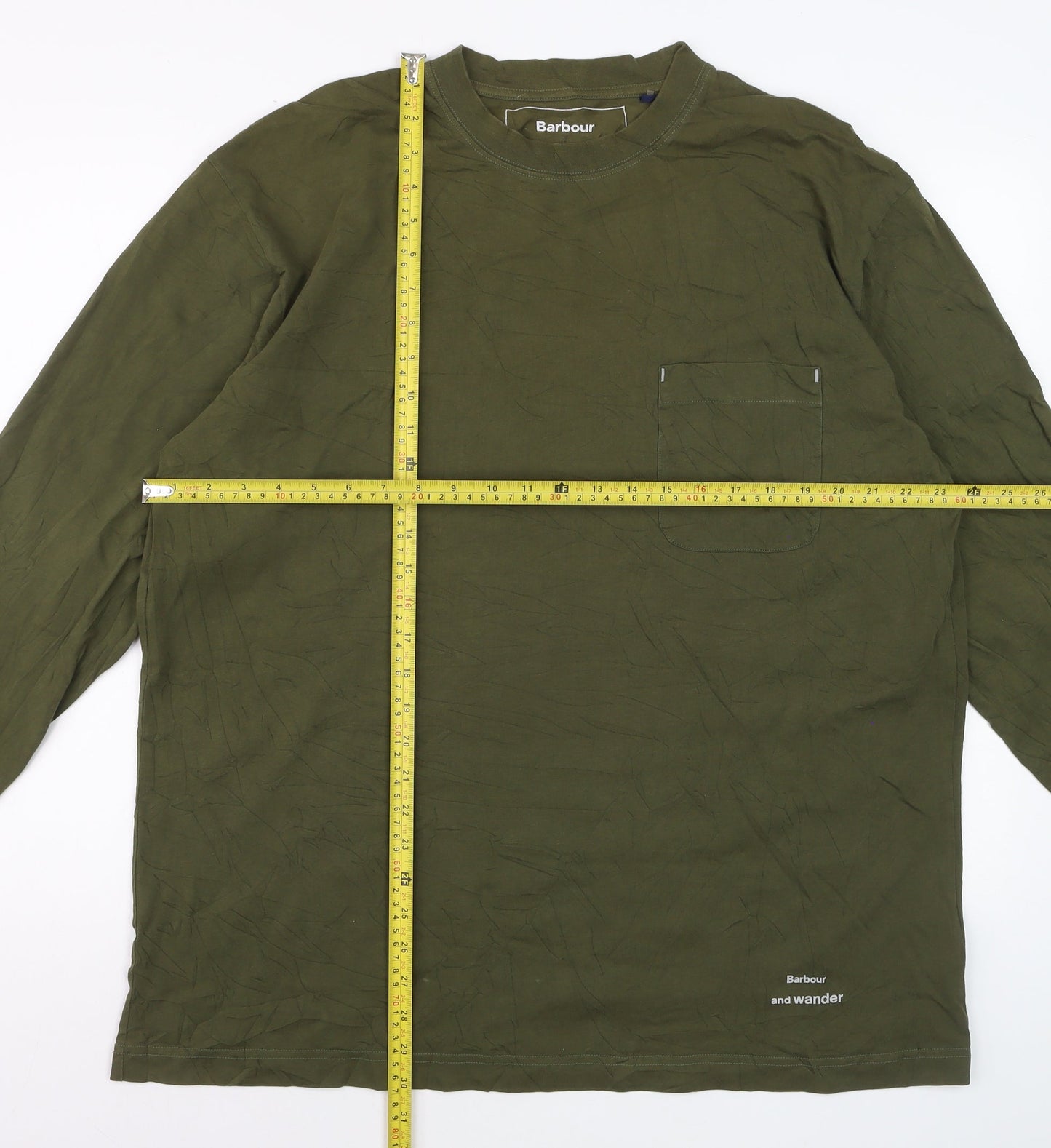 Barbour and Wander Khaki Green Long Sleeve Men's Cotton T-Shirt L