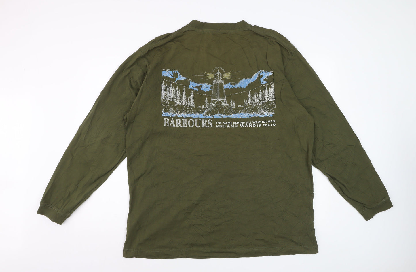 Barbour and Wander Khaki Green Long Sleeve Men's Cotton T-Shirt L