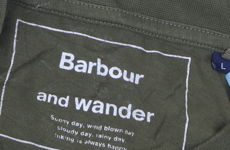 Barbour and Wander Khaki Green Long Sleeve Men's Cotton T-Shirt L