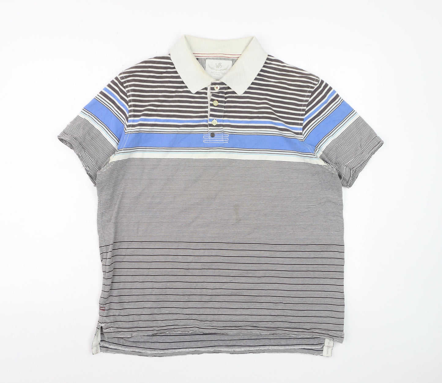 White Stuff Men’s Multicoloured Striped Cotton Polo Shirt Size L