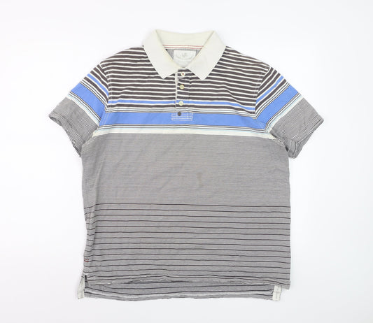 White Stuff Men’s Multicoloured Striped Cotton Polo Shirt Size L