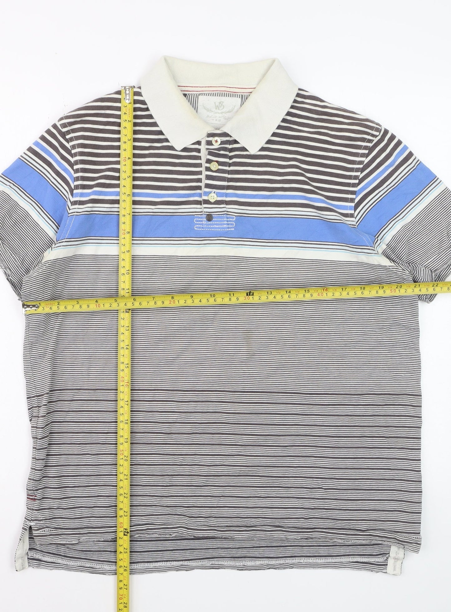 White Stuff Men’s Multicoloured Striped Cotton Polo Shirt Size L