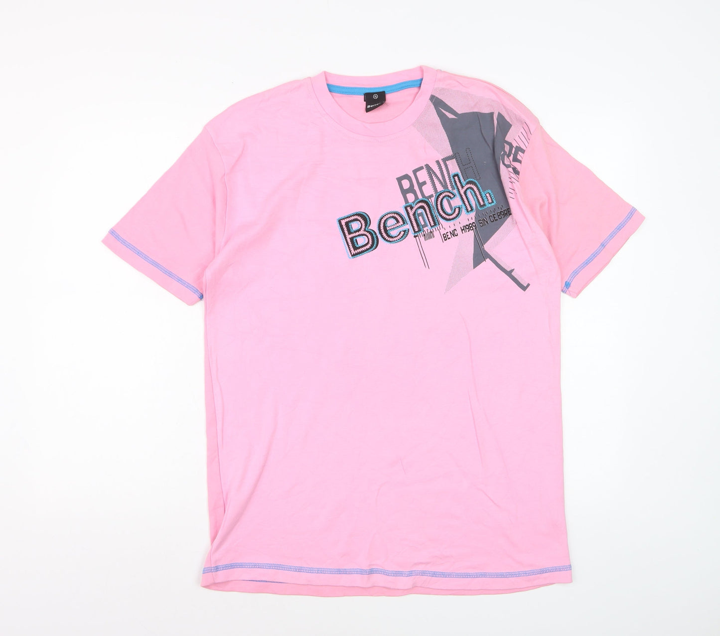 Bench Men's Pink Cotton Graphic Logo T-Shirt XL