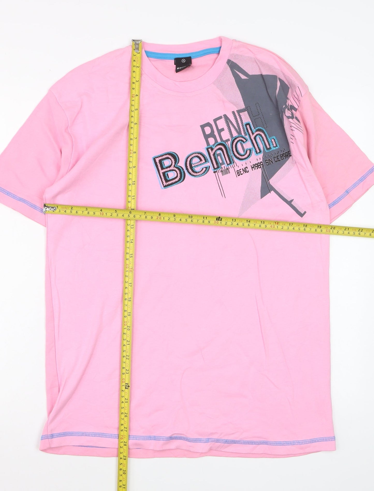 Bench Men's Pink Cotton Graphic Logo T-Shirt XL