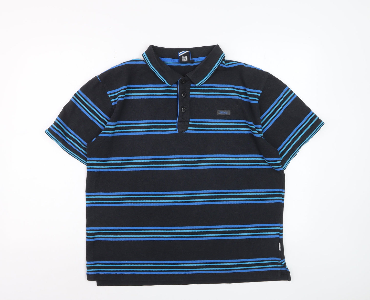 Lonsdale Men's Black & Blue Striped Cotton Polo Shirt Size L