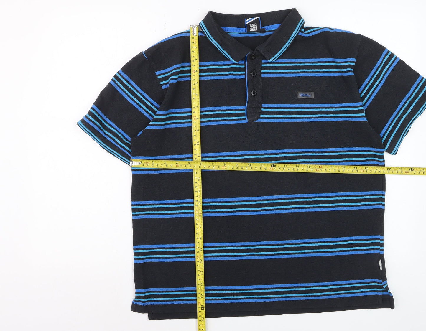 Lonsdale Men's Black & Blue Striped Cotton Polo Shirt Size L