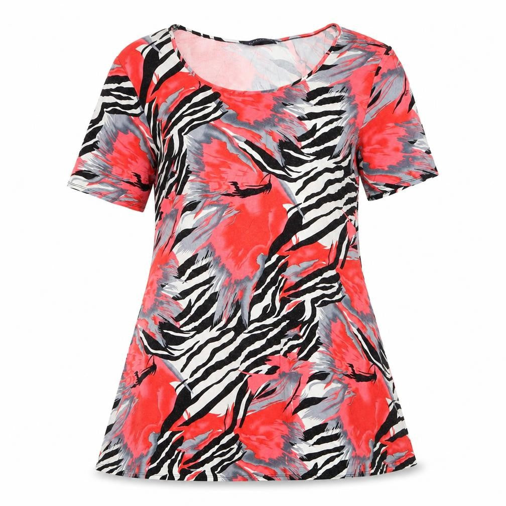 Saloos Womens Multicoloured Animal Print Short Sleeve Jersey T-Shirt M