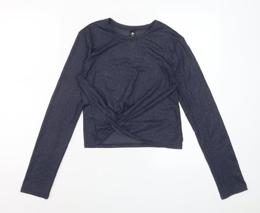 90 Degree By Reflex Womens Blue XS Cropped Long Sleeve Active Top