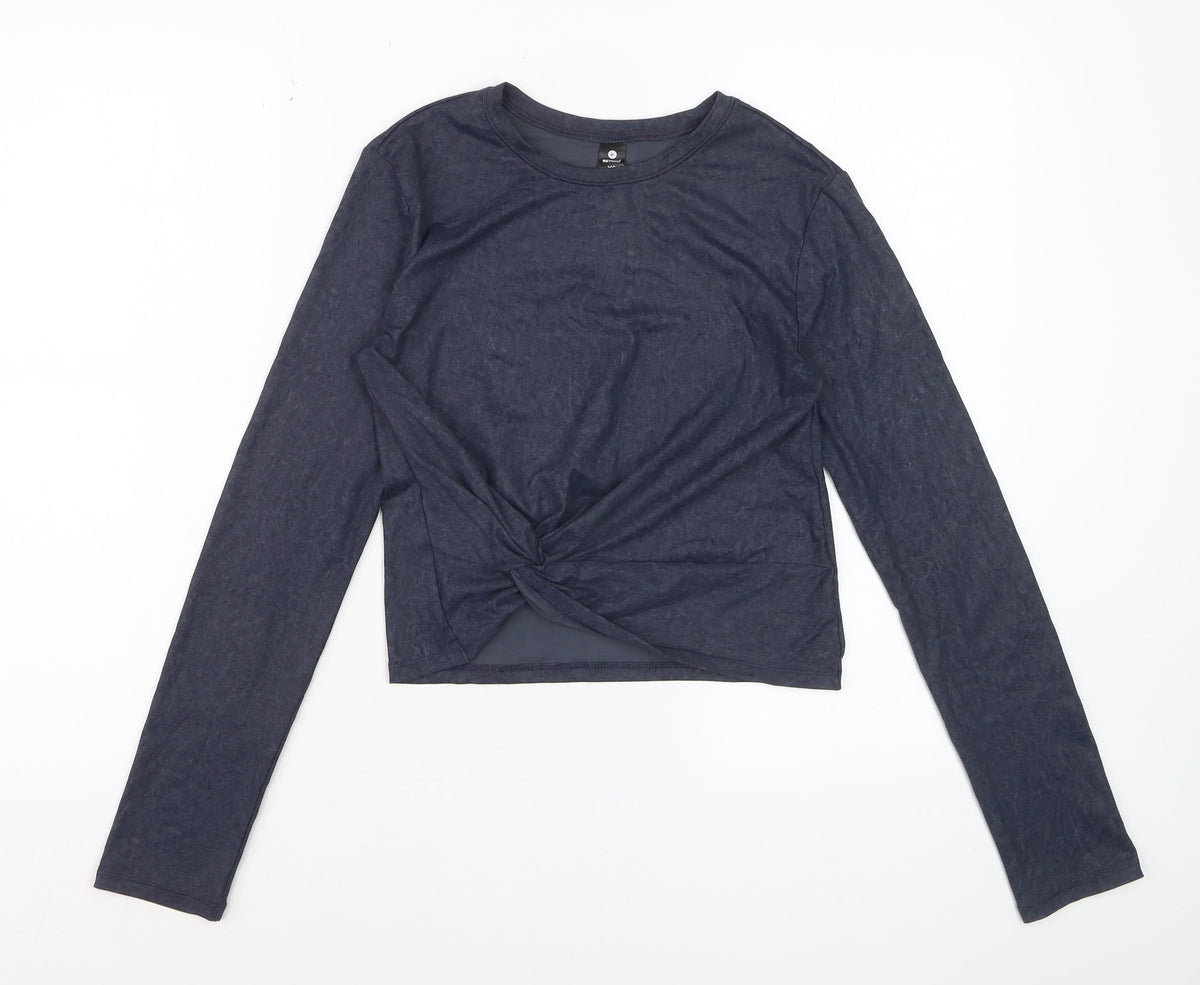 90 Degree By Reflex Womens Blue XS Cropped Long Sleeve Active Top