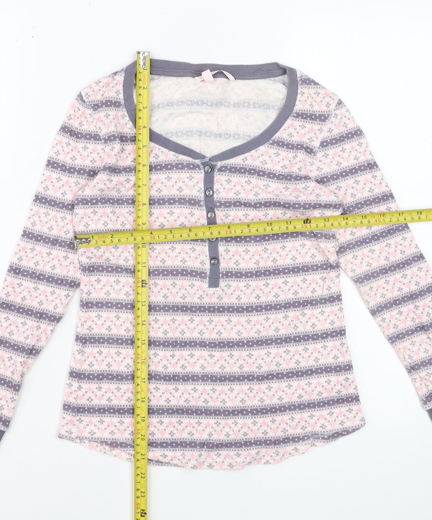 Victoria's Secret Women's Pink Fair Isle Long Sleeve Pyjama Top M