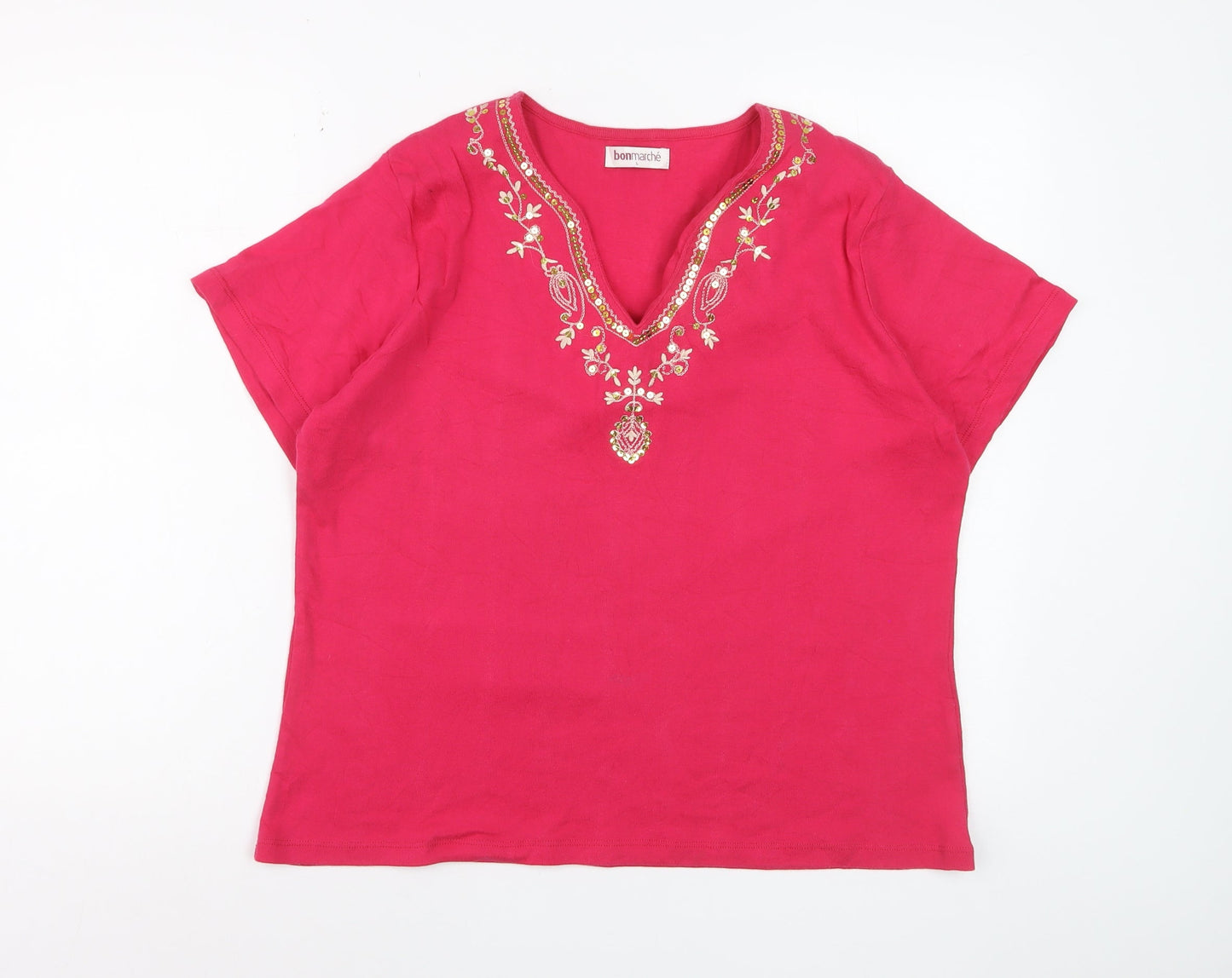Bonmarché Women’s Pink Embroidered Cotton Tunic Blouse Size L