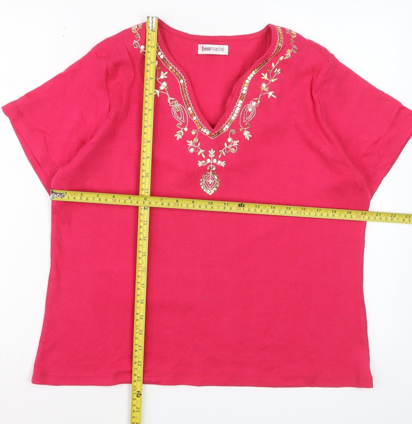 Bonmarché Women’s Pink Embroidered Cotton Tunic Blouse Size L