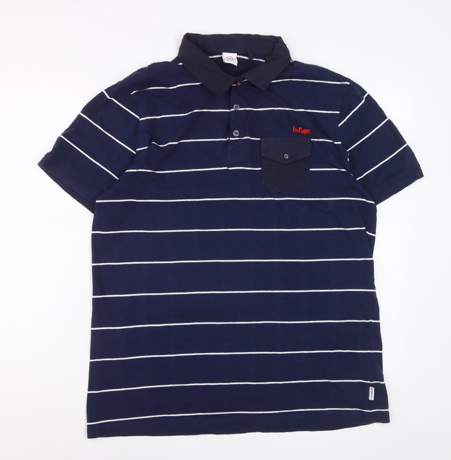 Lee Cooper Men’s Blue Striped Polo Shirt Size L Cotton Casual