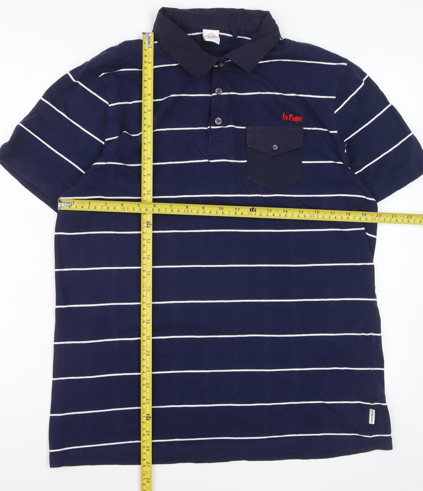Lee Cooper Men’s Blue Striped Polo Shirt Size L Cotton Casual