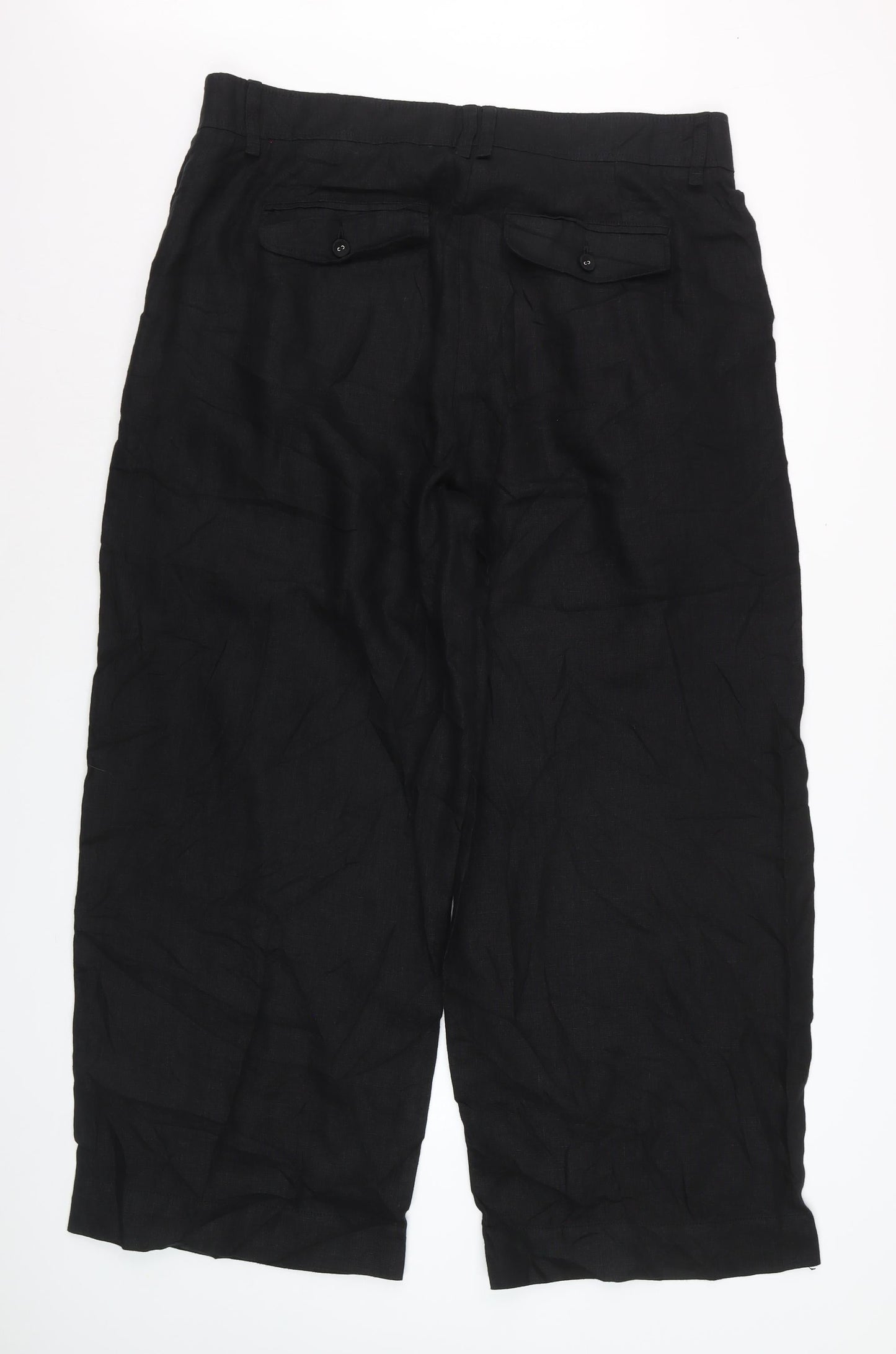 Marks and Spencer Women Black Linen Wide-Leg Trousers Size 18