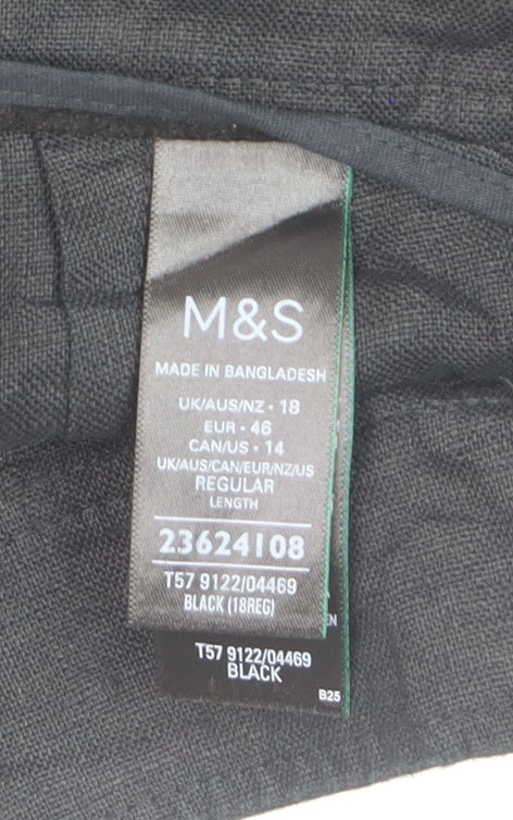 Marks and Spencer Women Black Linen Wide-Leg Trousers Size 18
