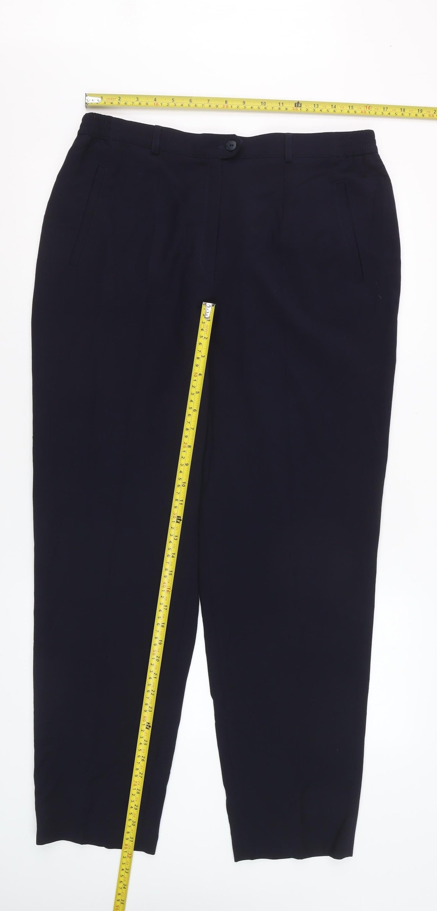Lucia Women Navy Wool Blend Tapered Trousers Size 16