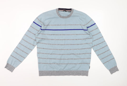 Ted Baker Men's Blue Striped Crew Neck Cotton Jumper Size L