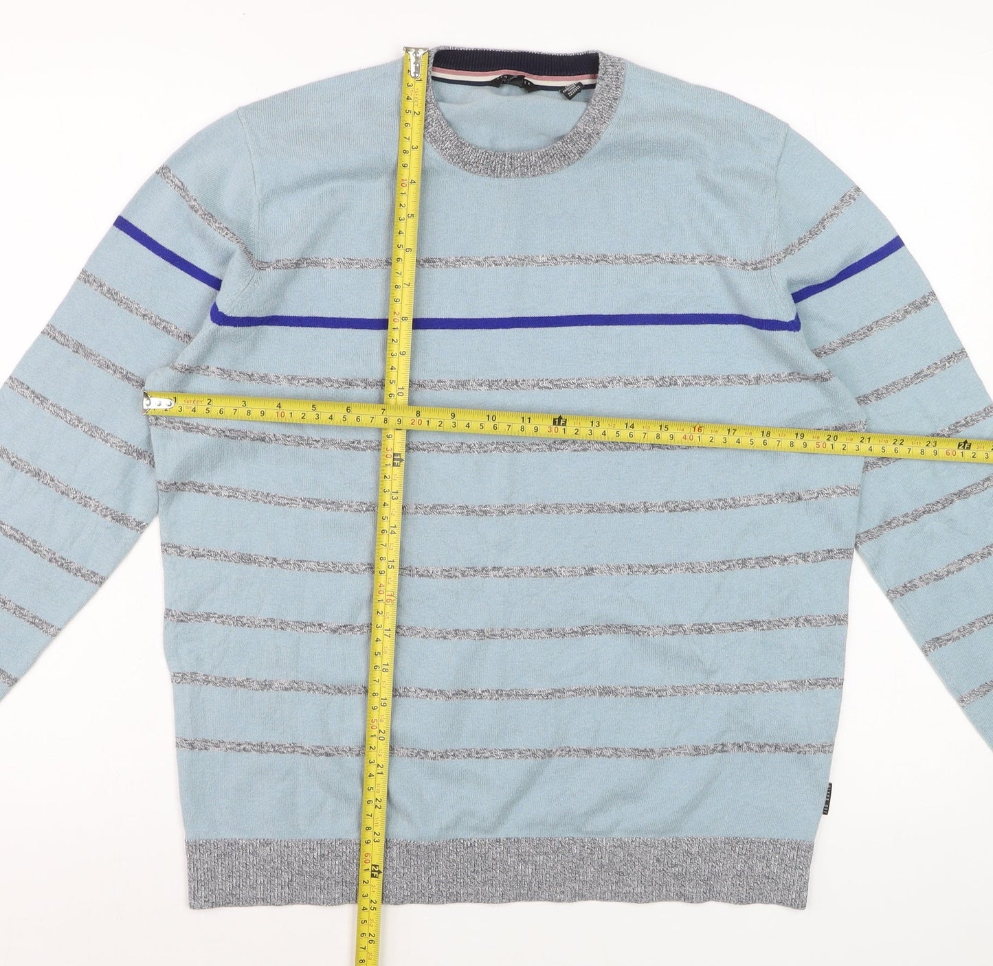 Ted Baker Men's Blue Striped Crew Neck Cotton Jumper Size L
