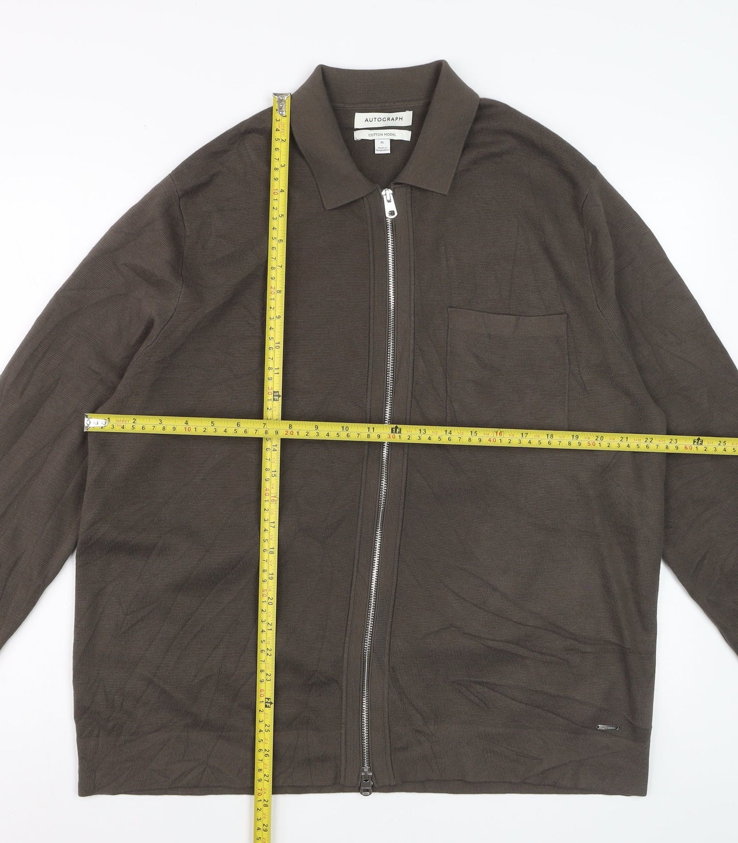 Marks and Spencer Men’s Brown Cotton Modal Full Zip Collared Jumper XL