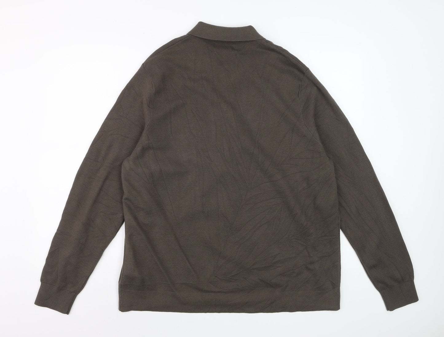 Marks and Spencer Men’s Brown Cotton Modal Full Zip Collared Jumper XL