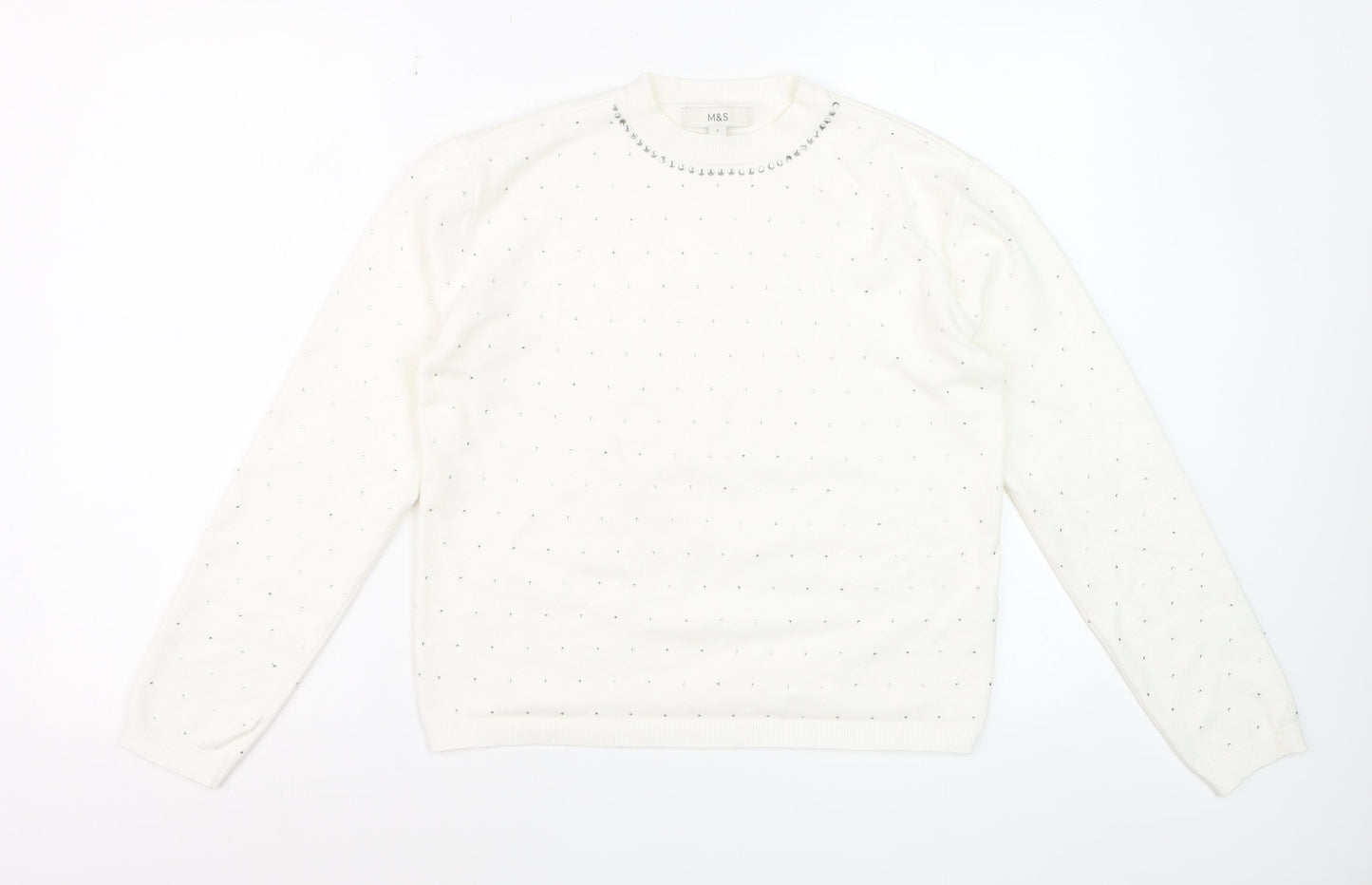 Marks and Spencer Womens Ivory Jewel Crew Neck Jumper Size S