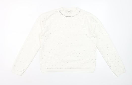 Marks and Spencer Womens Ivory Jewel Crew Neck Jumper Size S