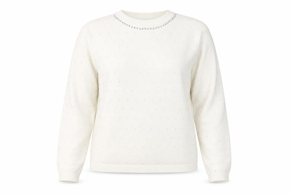 Marks & Spencer Womens Ivory Jewel Crew Neck Jumper Size S